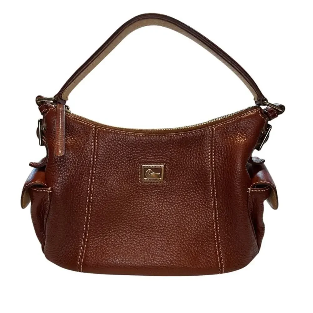 Dooney & Bourke Women Brown Peeble Leather Zip Closure Clutch Shoulder Hobo Bag
